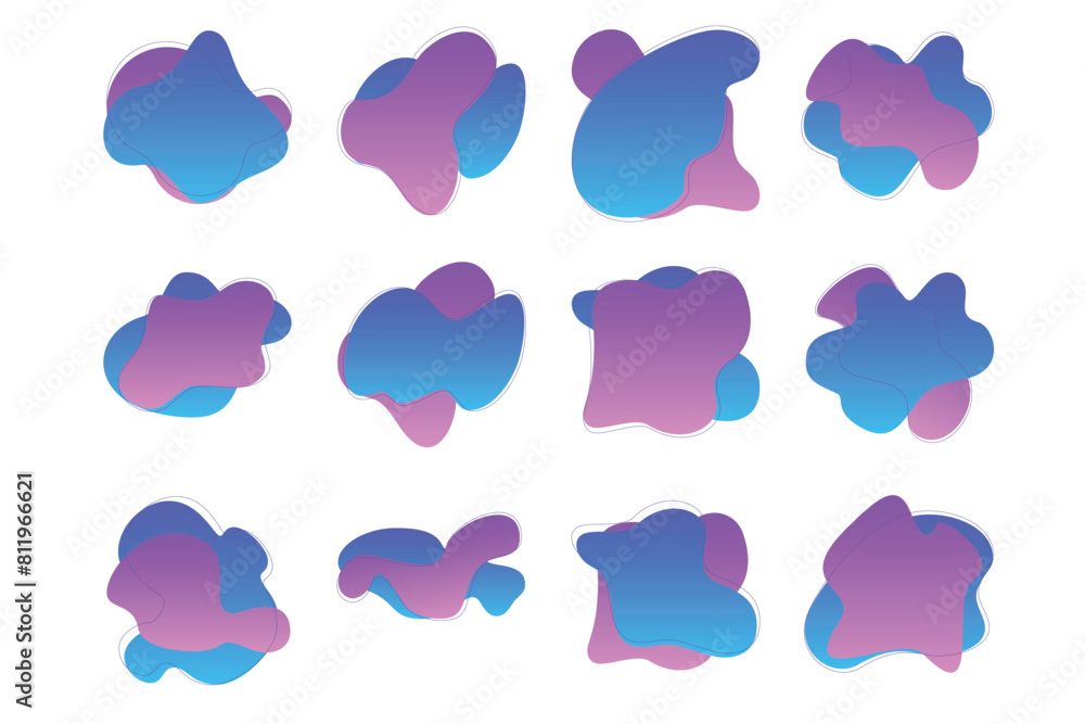 Blobs Abstract Fluid Shapes Color Gradient With Thin Line pictogram symbol visual illustration Set Blobs Abstract Fluid Shapes Color Gradient With Thin Line pictogram symbol visual illustration Set