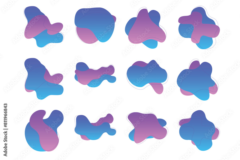 Blobs Abstract Fluid Shapes Color Gradient With Thin Line pictogram symbol visual illustration Set Blobs Abstract Fluid Shapes Color Gradient With Thin Line pictogram symbol visual illustration Set