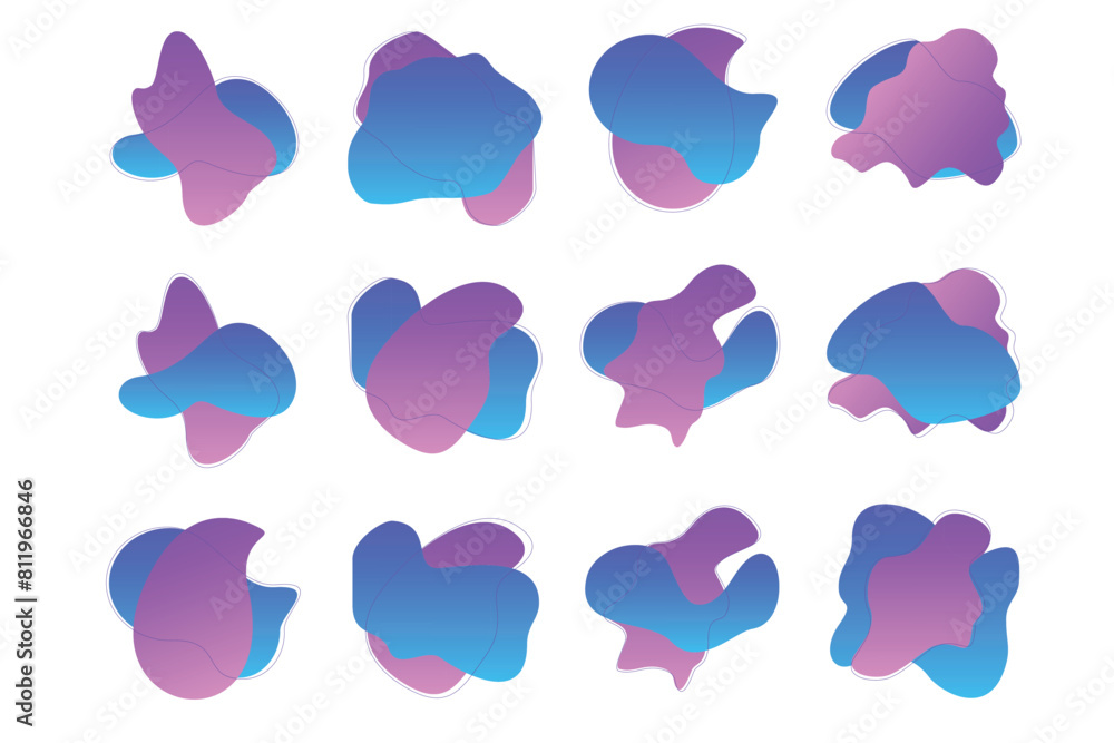 Blobs Abstract Fluid Shapes Color Gradient With Thin Line pictogram symbol visual illustration Set