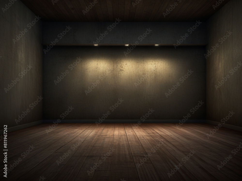 Empty black dark room with wooden flooring Empty black dark room with wooden flooring