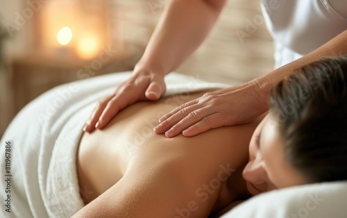 Woman receiving professional back massage in a serene environment.