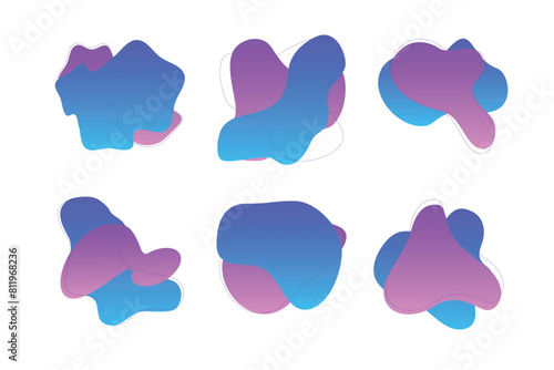 Blobs Abstract Fluid Shapes Color Gradient With Thin Line pictogram symbol visual illustration Set