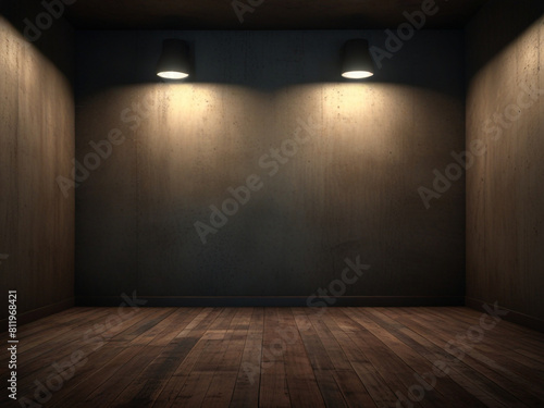 Empty black dark room with wooden flooring © SOHAN-Creation