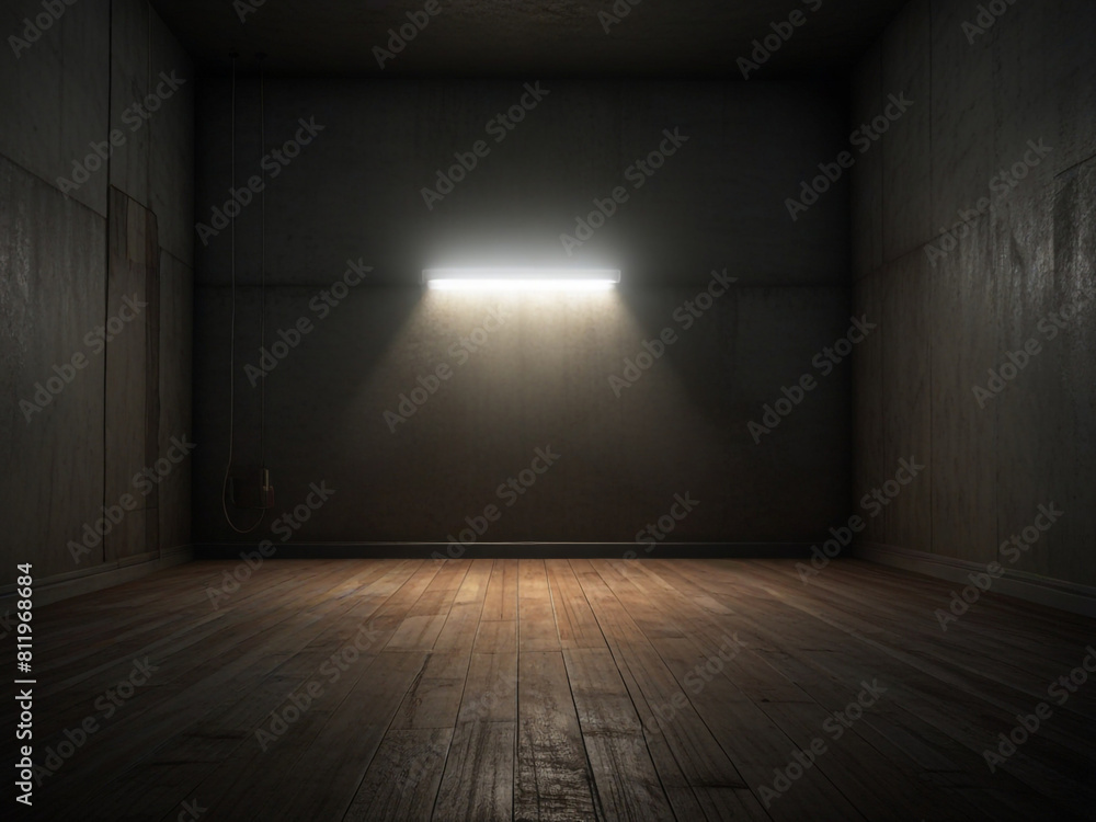 Empty black dark room with wooden flooring Empty black dark room with wooden flooring