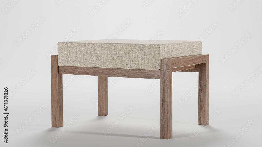 Wooden ottomans with fabric cushion premium photo 3d render Wooden ottomans with fabric cushion premium photo 3d render