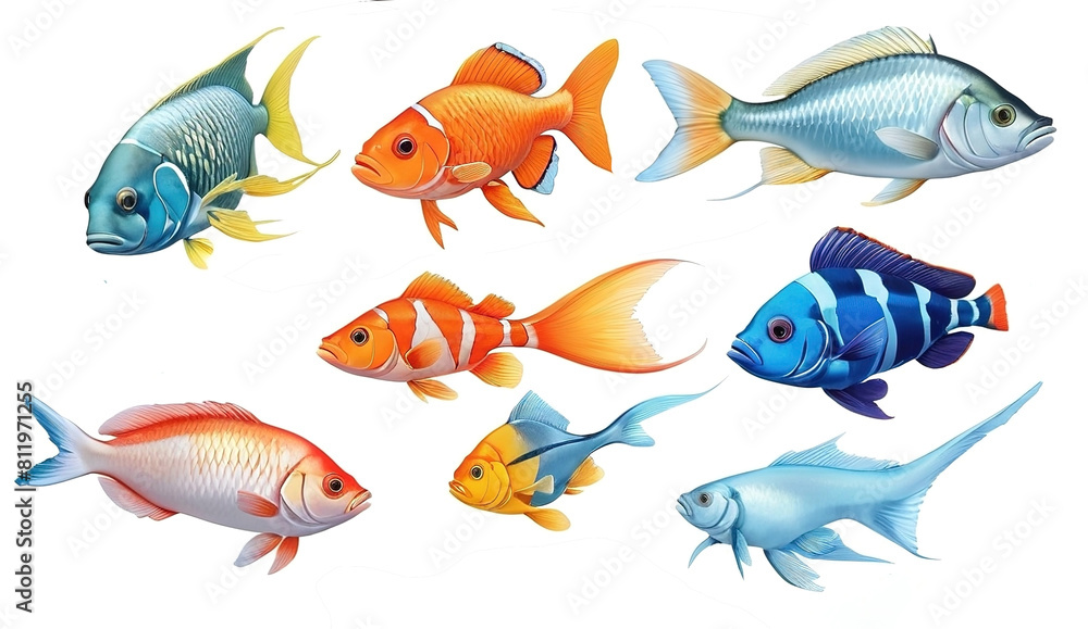 Fish beautiful collection sea set vector. isolated on white background Fish beautiful collection sea set vector. isolated on white background