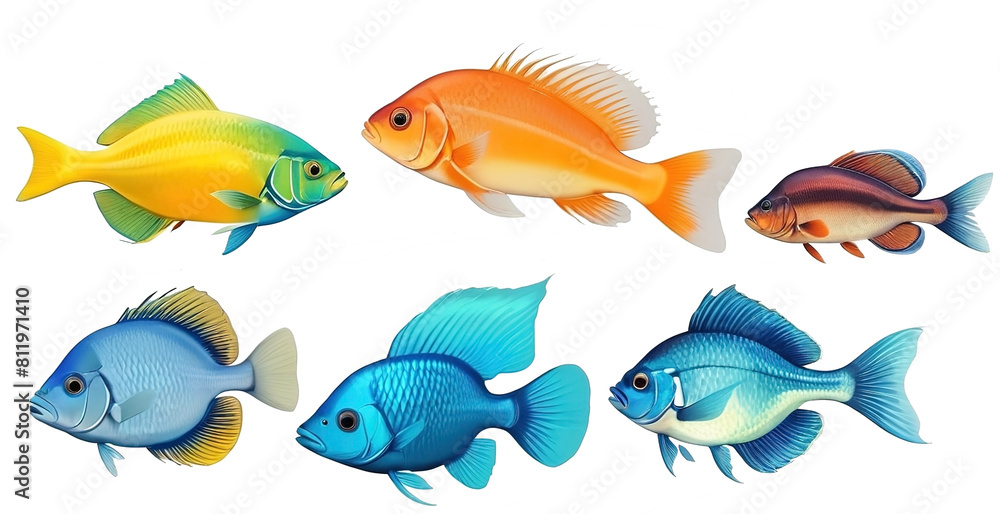 Sea fish beautiful collection set vector. isolated on white background Sea fish beautiful collection set vector. isolated on white background