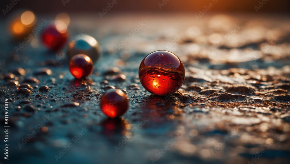 Rusty Elegance, Mars Nuances Waves and Red Marbles in Abstract Background