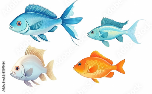 Sea fish collection set. isolated on white background