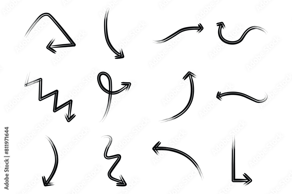 Double line Brush Arrow Direction Shape Curved Line Pictogram Symbol Visual Illustration Set Double line Brush Arrow Direction Shape Curved Line Pictogram Symbol Visual Illustration Set