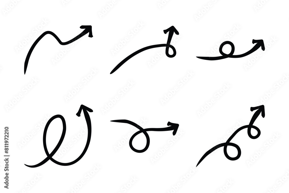 Abstract Arrow Direction Shape Curved Line Pictogram Symbol Visual Illustration Set