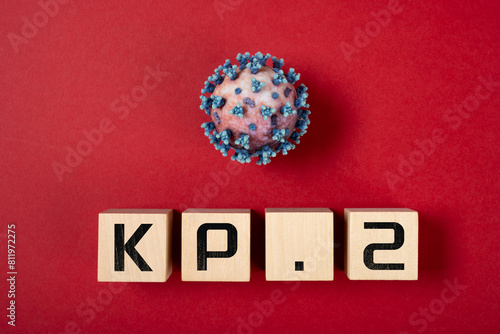 coronavirus and KP.2 variant on a red background © Freer