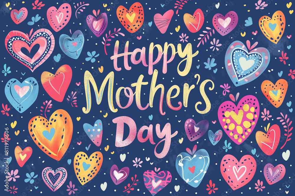 Vector Illustration: Celebrate Mother's Day with Cheerful Hearts Vector Illustration: Celebrate Mother's Day with Cheerful Hearts