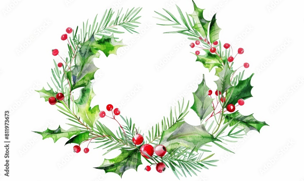 Christmas wreath with holly leaves and berries