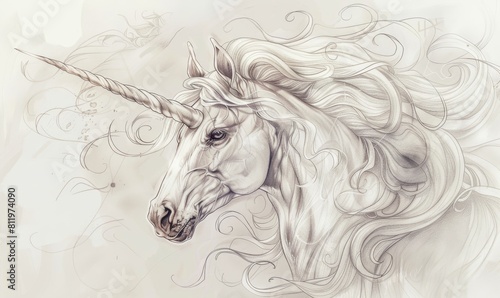 pencil sketch of an elegant unicorn with flowing mane