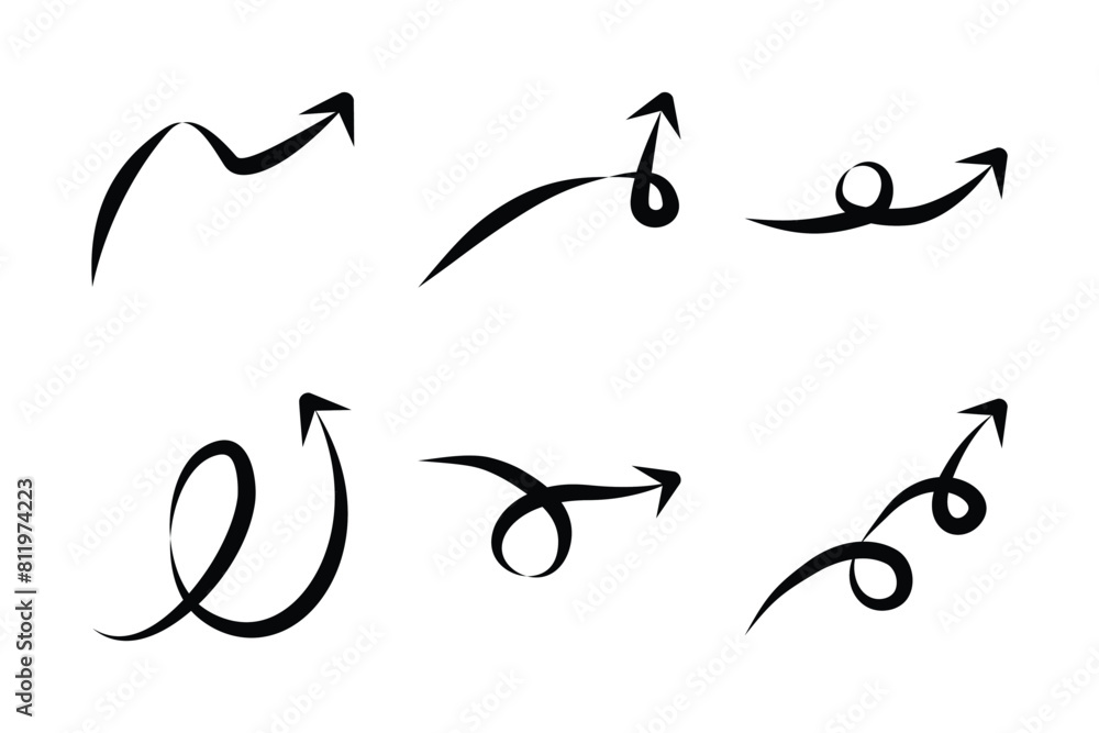 Abstract Arrow Direction Shape Curved Line Pictogram Symbol Visual Illustration Set