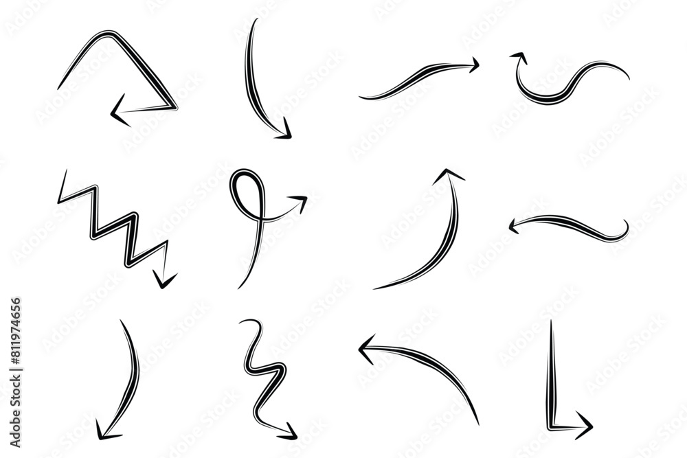 Double Arrow Direction Shape Curved Line Pictogram Symbol Visual Illustration Set Double Arrow Direction Shape Curved Line Pictogram Symbol Visual Illustration Set