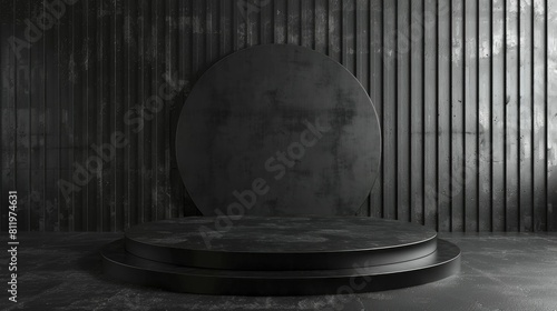 Capture the essence of sleek sophistication with this Matte Black Podium against an Industrial Design Studio backdrop, perfect for minimalist decor items.