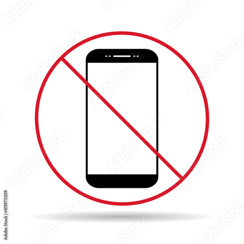 Mobile forbidden shadow icon, no use phone sign, ban smartphone label vector illustration