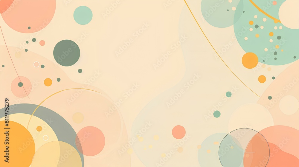 Abstract pastel color background with geometric shapes and dots.