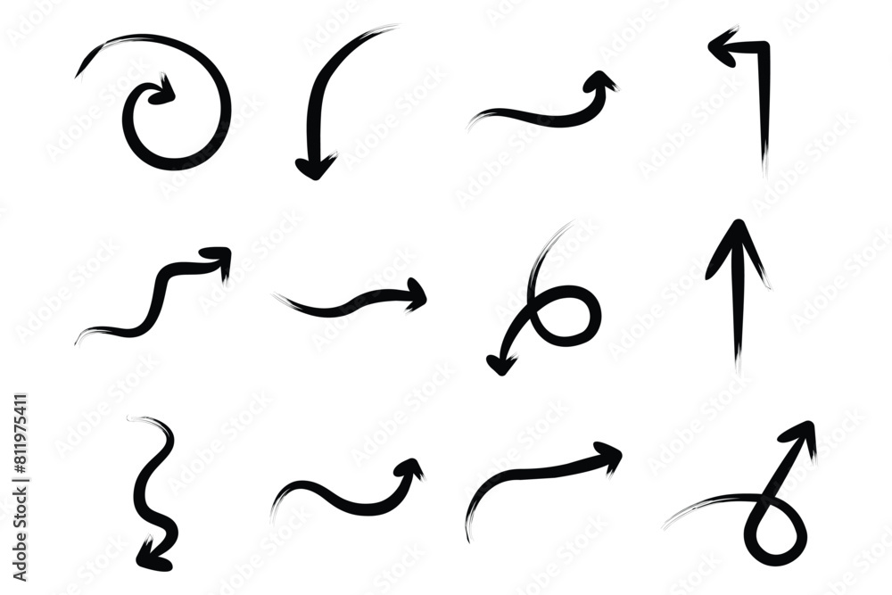 Brush Arrow Direction Shape Curved Line Pictogram Symbol Visual Illustration Set Brush Arrow Direction Shape Curved Line Pictogram Symbol Visual Illustration Set