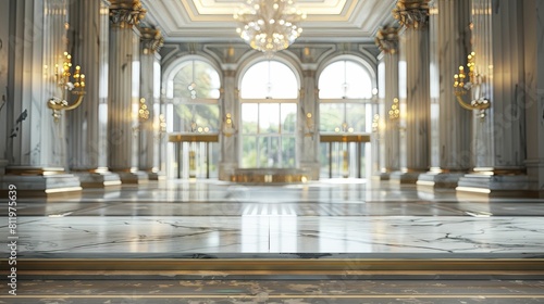 Opulent Crystal Podium  front view focus  with a Grand Hotel Lobby Background  ideal for luxury watch displays.