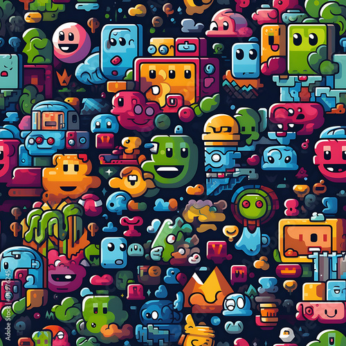 8 bits digital game art seamless pattern  the design for apply a variety of graphic works