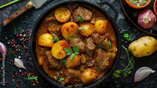Stew with potatoes, roast baked in the oven