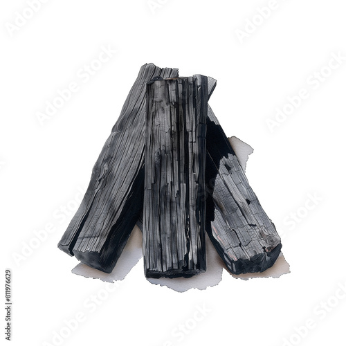 Watercolor illustration of high-grade charcoal produced from ubame oak (Quercus phillyraeoides) on white background
