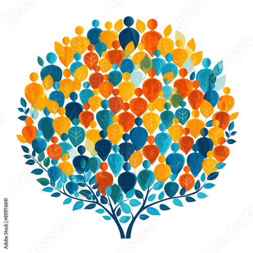 Vibrant people icons forming a tree, transparent background community and growth