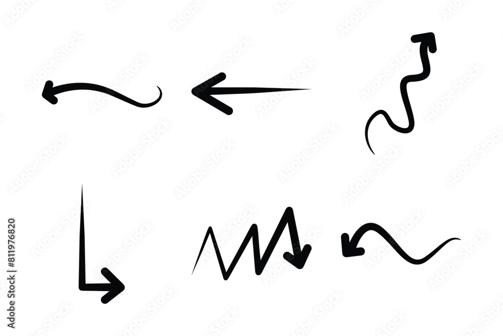 Fototapeta premium Hand drawn arrow Shape Curved Lines Set.