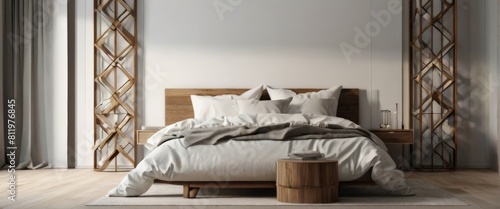 Modern Cozy Living Room Decor with Empty Canvas Frame and Furniture Mock-Up on White Wall Texture Render Suitable for Buildings and Architecture Interior Design