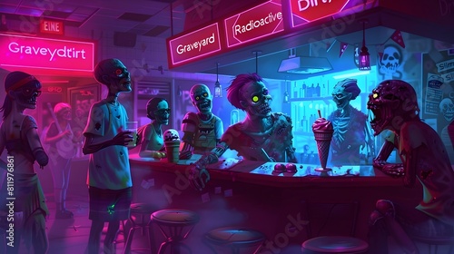 Vibrant Nightclub Scene with Neon Lights and Lively Crowd Celebrating