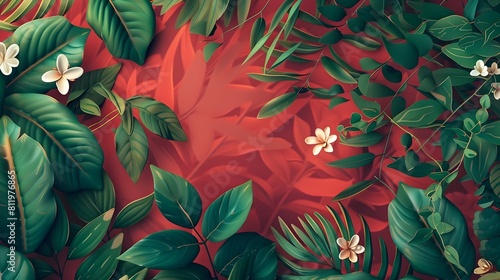 Vibrant Lush Tropical Foliage with Colorful Exotic Leaves and Floral Patterns