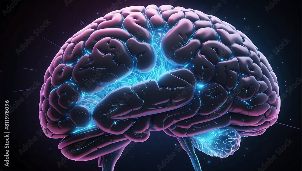 A image of a 3d rendered illustration of a electronic metal human brain with neon growing lightning
A image of a 3d rendered illustration of a electronic metal human brain with neon growing lightning
