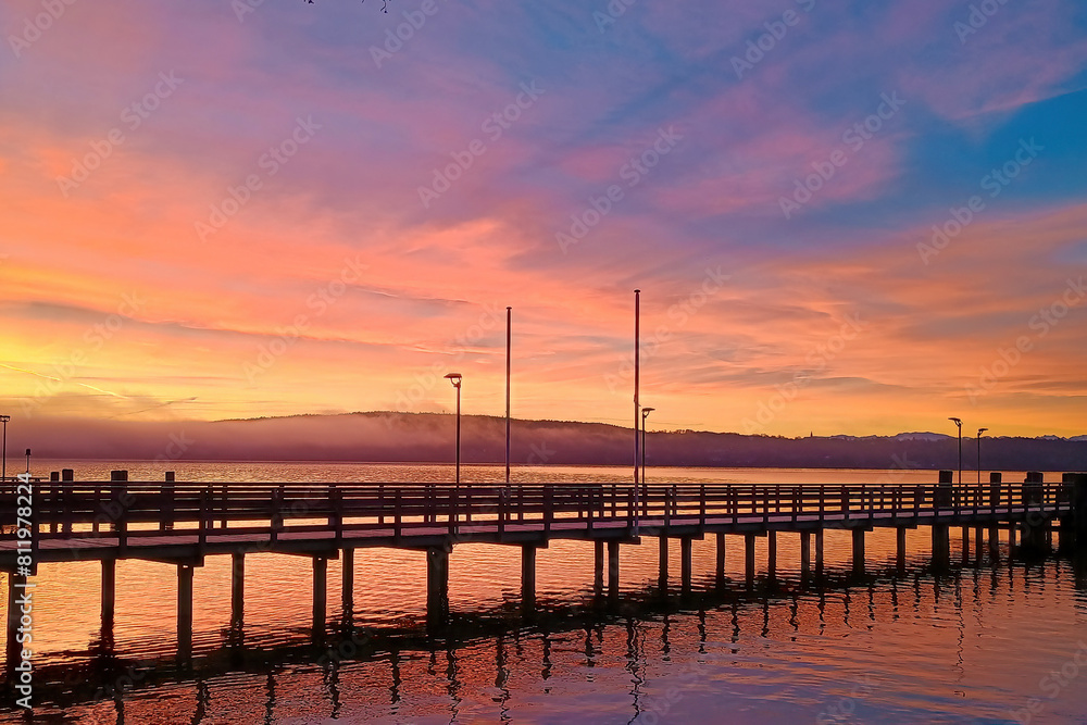 Alpine lake, Lake Starnberg. Fantastic Dawn over the lake in Bavaria, Germany, Bavaria landscapes Alpine lake, Lake Starnberg. Fantastic Dawn over the lake in Bavaria, Germany, Bavaria landscapes