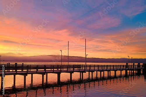 Alpine lake  Lake Starnberg. Fantastic Dawn over the lake in Bavaria  Germany  Bavaria landscapes