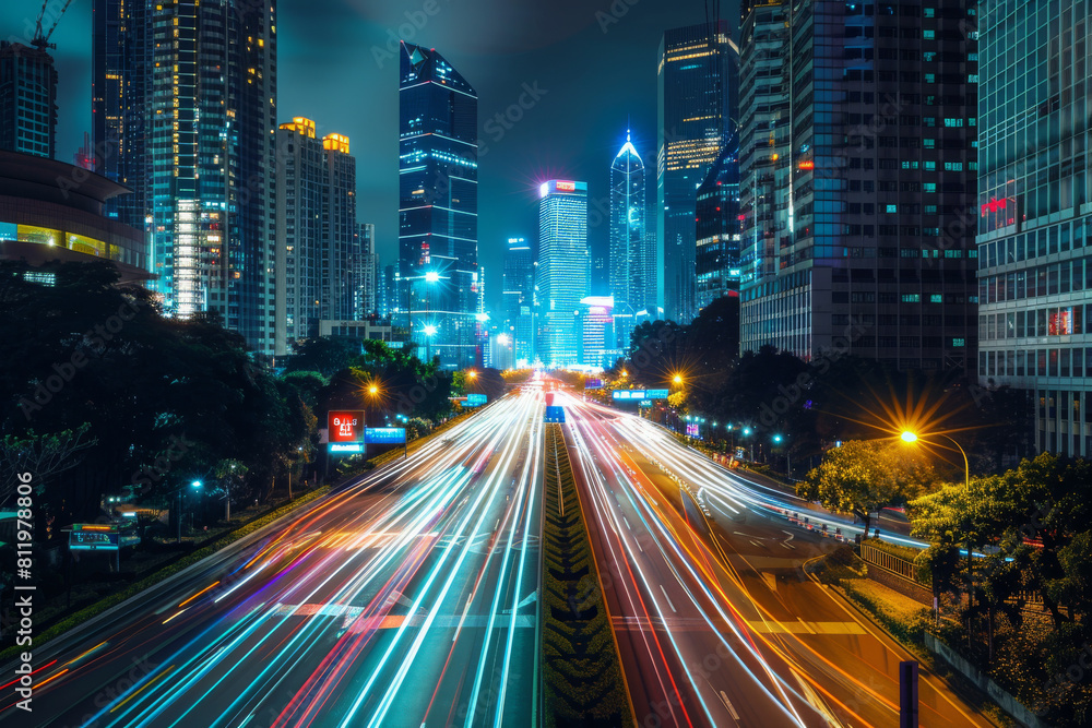 A city at night with a sign that says ' shanghai ' on it A city at night with a sign that says ' shanghai ' on it