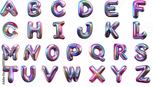 Metallic balloons, alphabet letters. Set of design elements