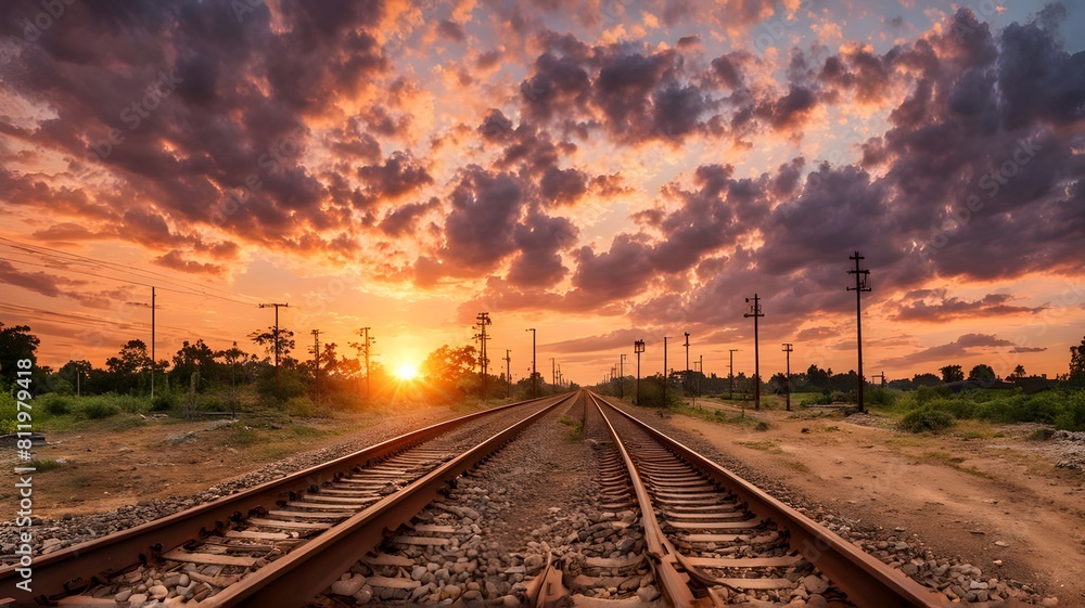 Fototapeta premium railway-track-in-the-sunset