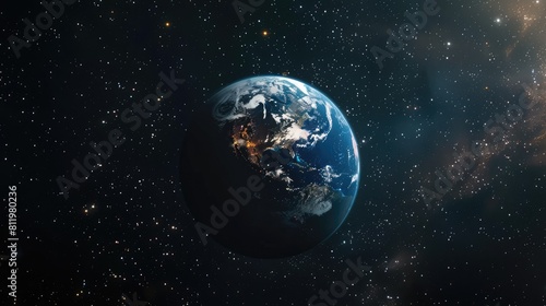 At night when viewed from space Planet Earth sparkles amidst a backdrop of stars showcasing its position as a vital element within the vast and intricate solar system that is our universe