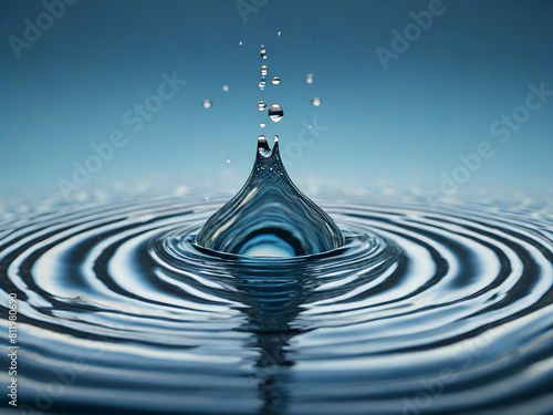 a droplet falls reflecting wave patterns on water