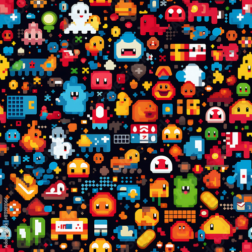 8 bits digital game art seamless pattern, the design for apply a variety of graphic works © DrPhatPhaw