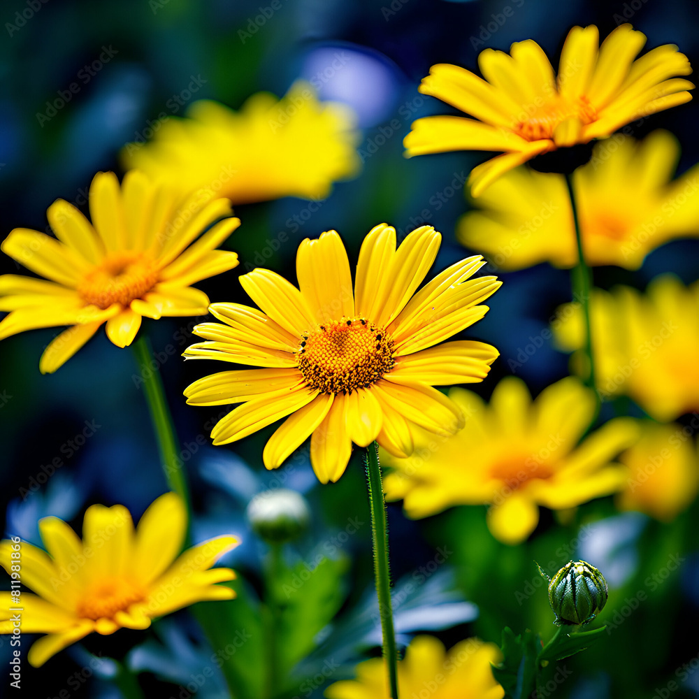 Fototapeta premium Yellow Daisy Flowers Landscape photograph