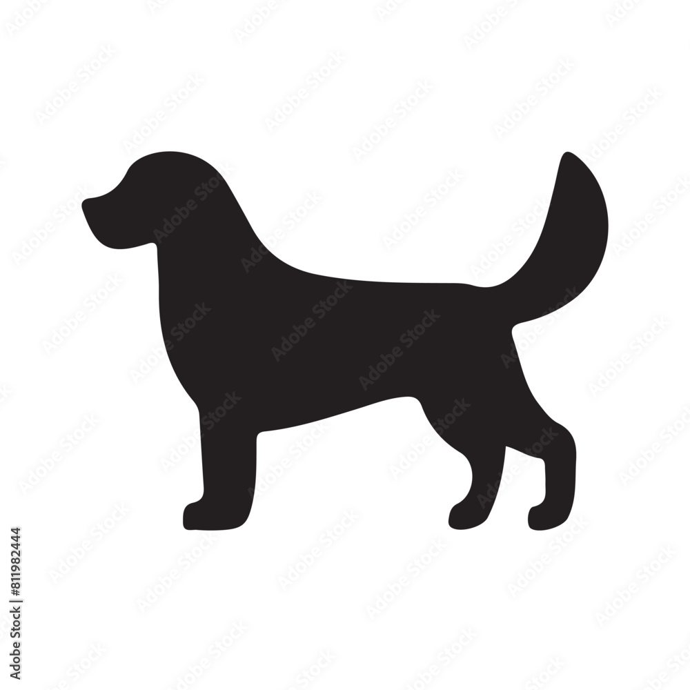 isolated black silhouette of a dog collection, Set of dog silhouette vector. Dogs and puppies in different breed, corgi, golden retriever, poses, sitting, standing, jump