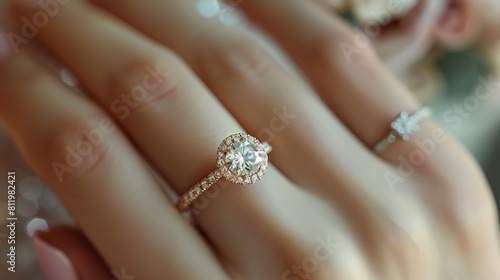 ring in beautiful female hand  engagement and marriage concept