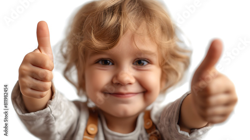 A toddler giving a thumbs up isolated on transparent