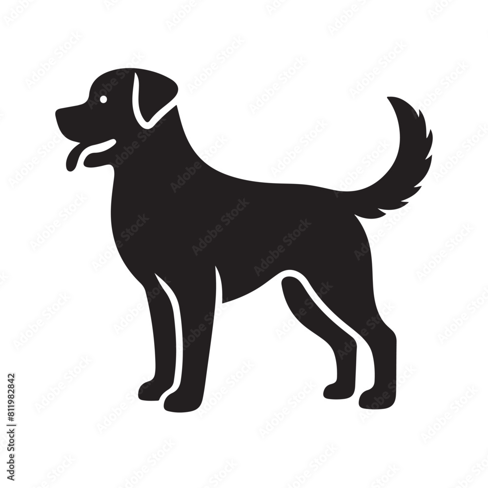 isolated black silhouette of a dog collection, Set of dog silhouette vector. Dogs and puppies in different breed, corgi, golden retriever, poses, sitting, standing, jump