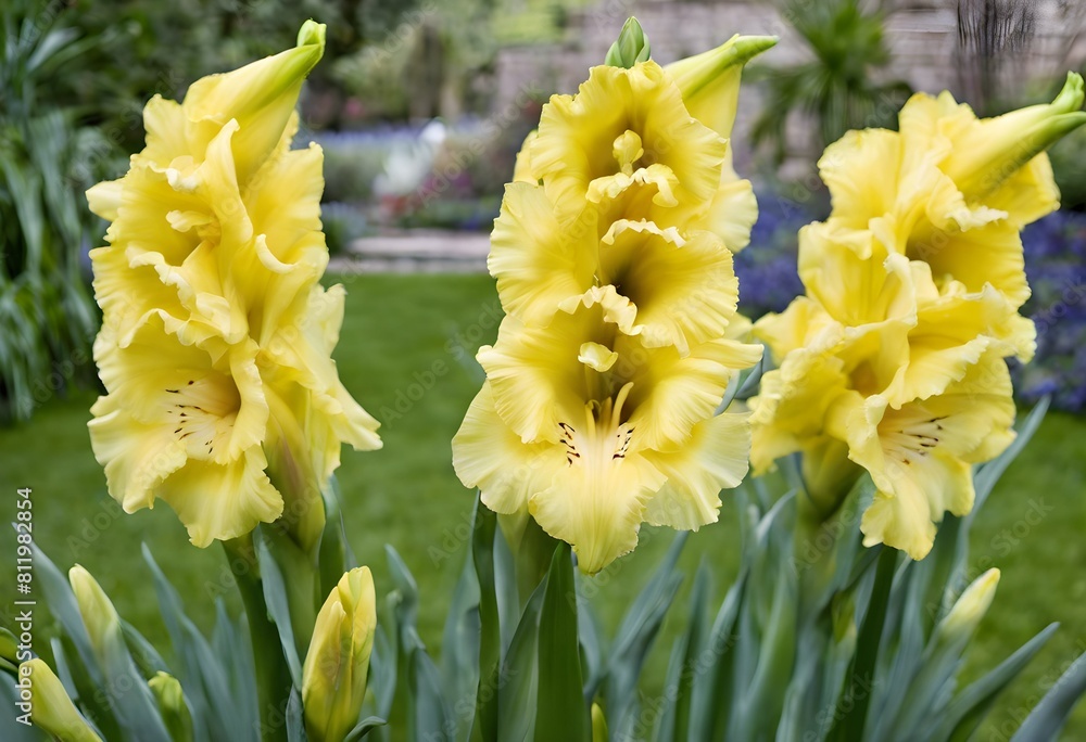 Obraz premium A view of some Gladioli in a Garden
