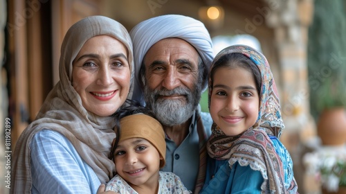 Joyful Middle Eastern Family Portrait  Loving Moments of Togetherness